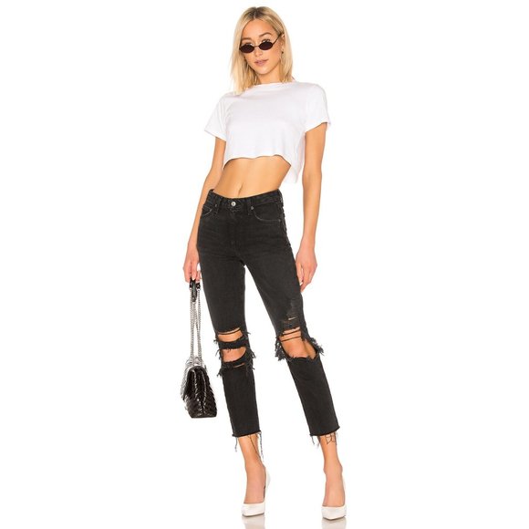 We The Free High Waist Busted Knee Button Fly Raw Hem Skinny Jeans Black Washed - Picture 1 of 13
